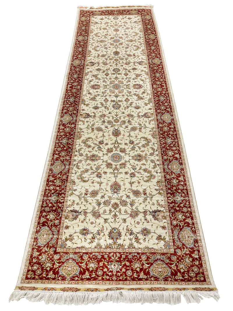 3x10 Ivory and Rust Turkish Silk Runner