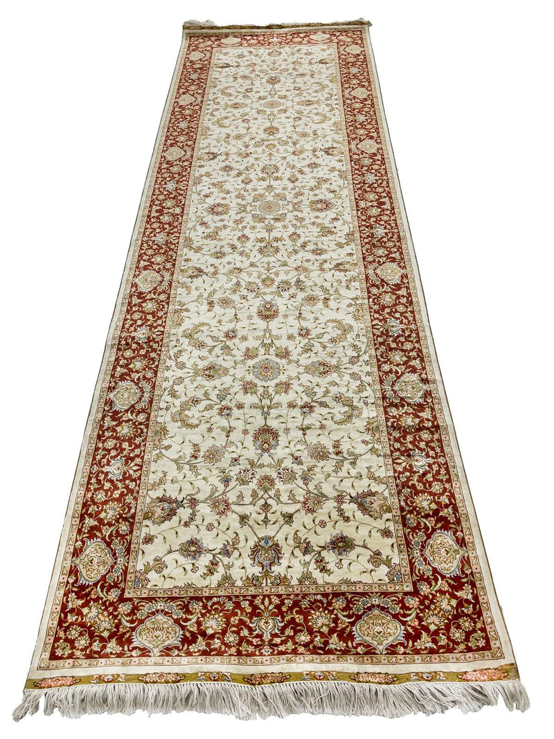 3x10 Ivory and Rust Turkish Silk Runner