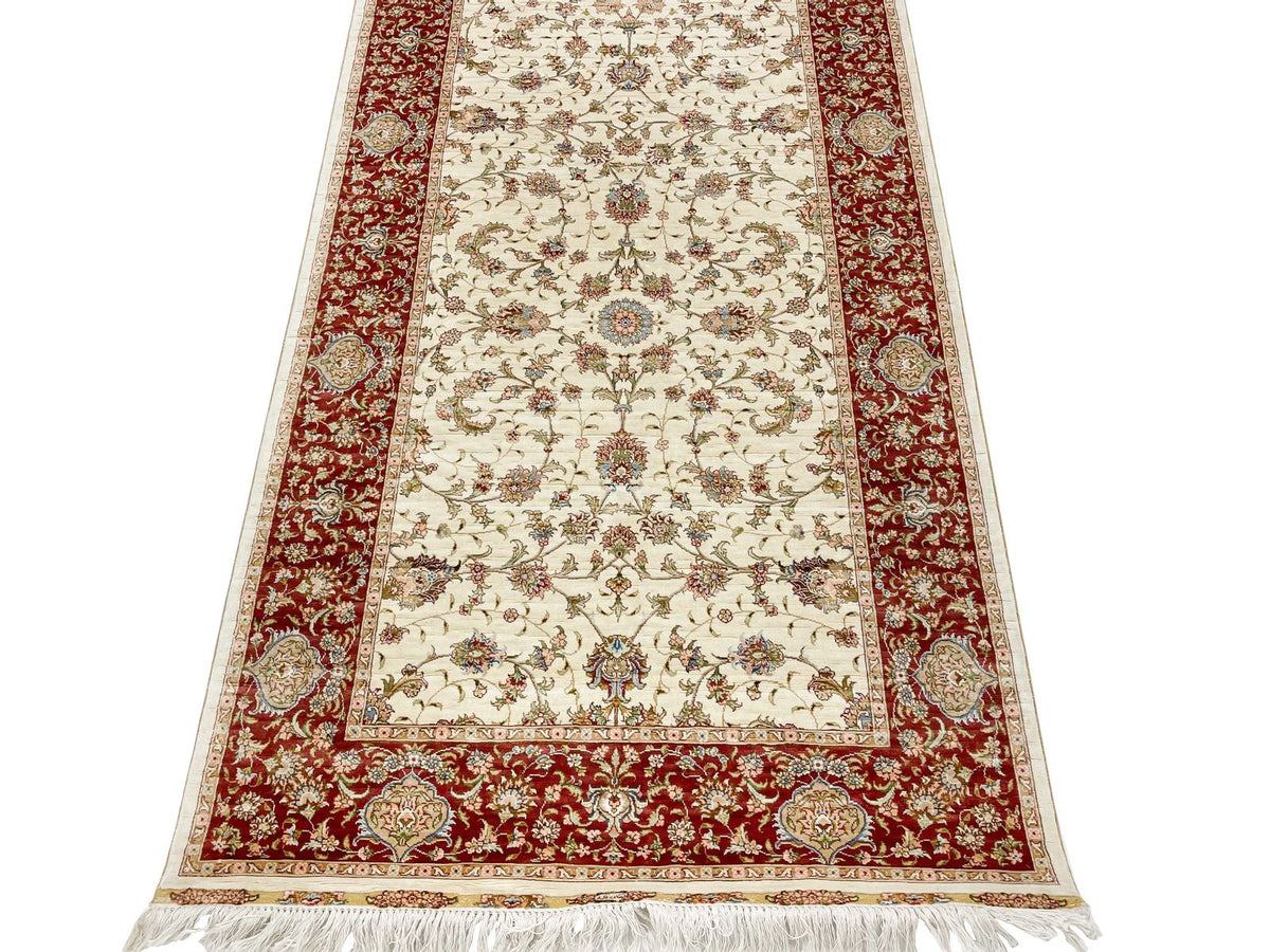3x10 Ivory and Rust Turkish Silk Runner