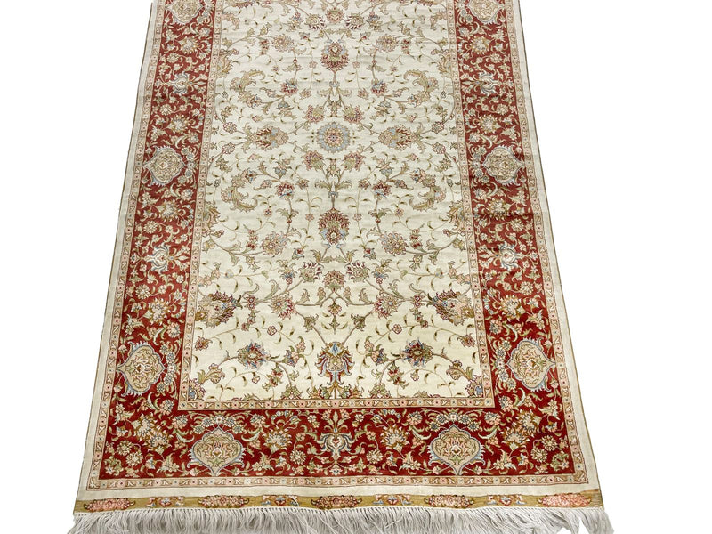 3x10 Ivory and Rust Turkish Silk Runner