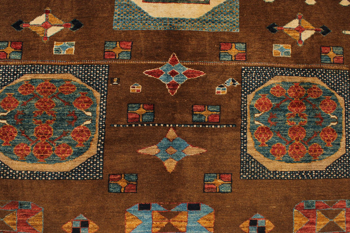 6x8 Brown and Ivory Kazak Tribal Rug
