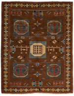 6x8 Brown and Ivory Kazak Tribal Rug