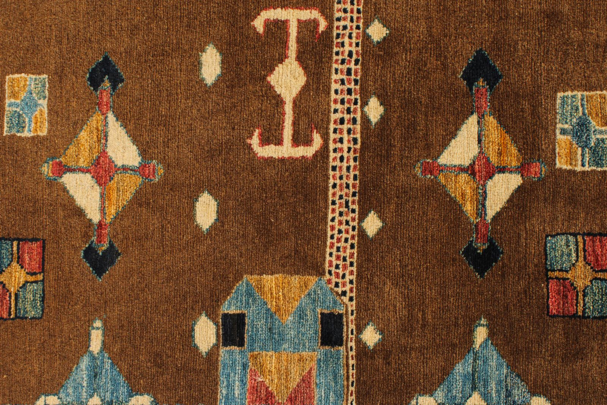 6x8 Brown and Ivory Kazak Tribal Rug