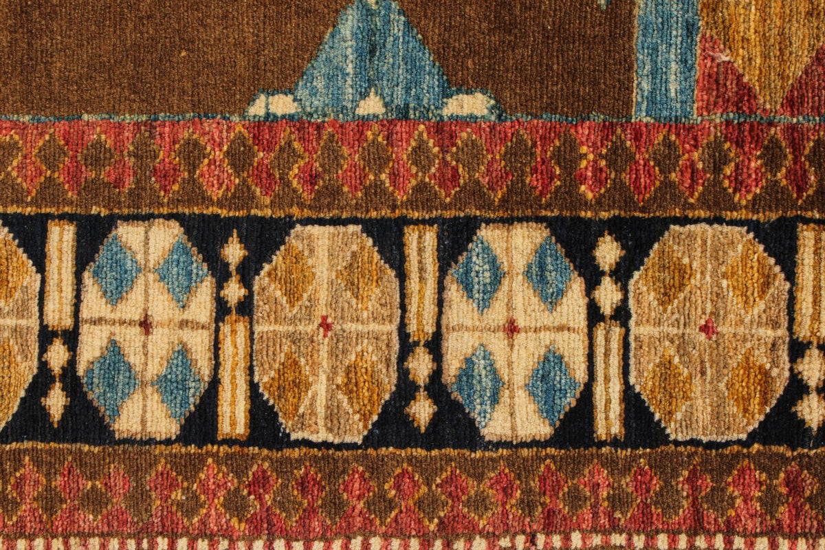 6x8 Brown and Ivory Kazak Tribal Rug