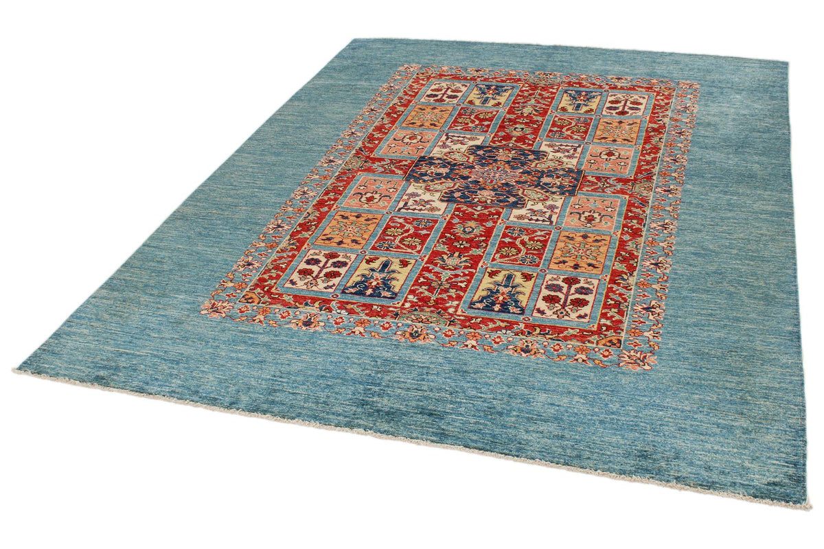 6x8 Red and Blue Kazak Tribal Rug