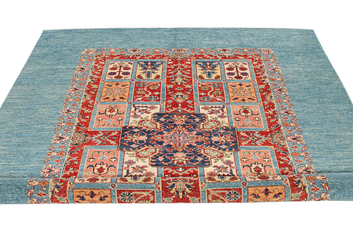 6x8 Red and Blue Kazak Tribal Rug