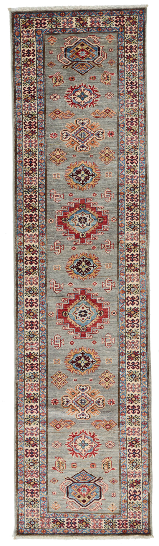 3x10 Gray and Ivory Kazak Tribal Runner