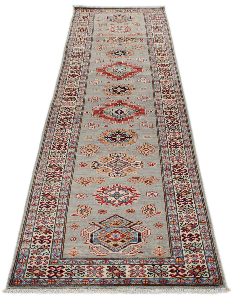 3x10 Gray and Ivory Kazak Tribal Runner
