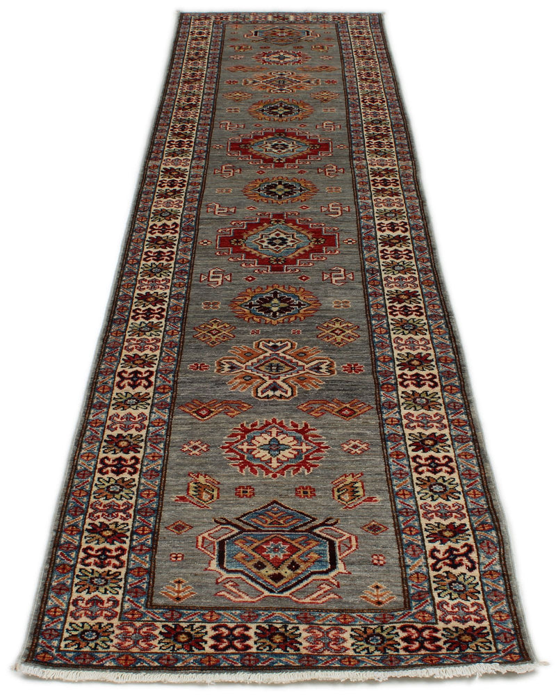3x10 Gray and Ivory Kazak Tribal Runner