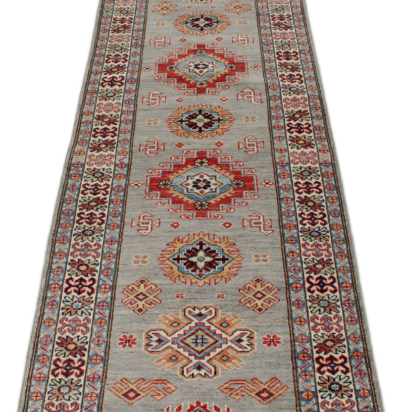 3x10 Gray and Ivory Kazak Tribal Runner