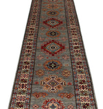 3x10 Gray and Ivory Kazak Tribal Runner