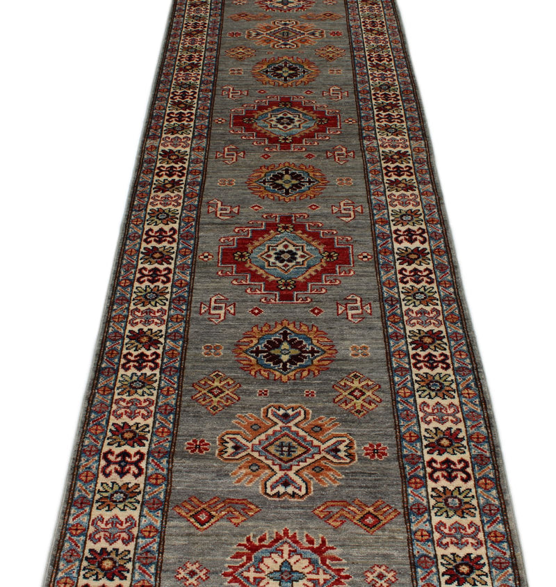 3x10 Gray and Ivory Kazak Tribal Runner