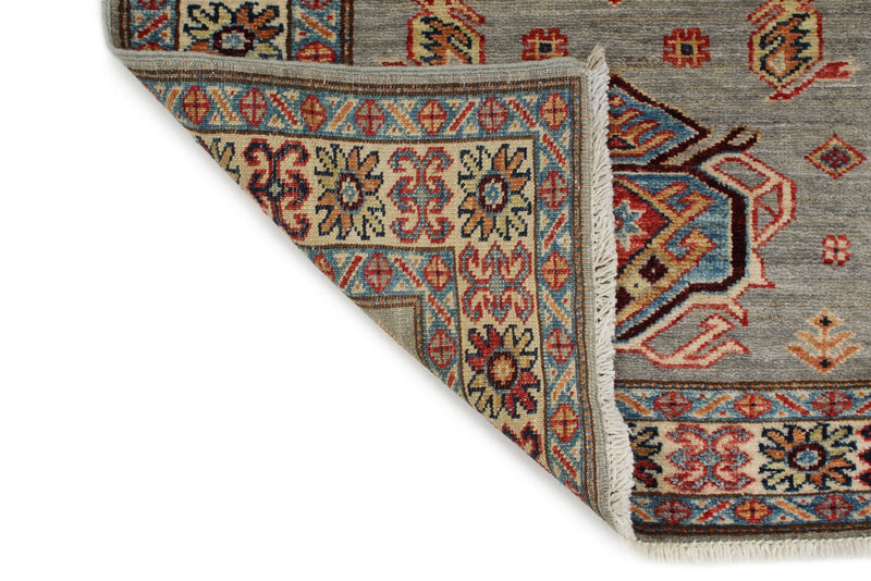 3x10 Gray and Ivory Kazak Tribal Runner