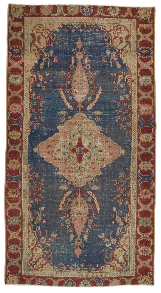 3x6 Blue and Red Anatolian Turkish Tribal Runner
