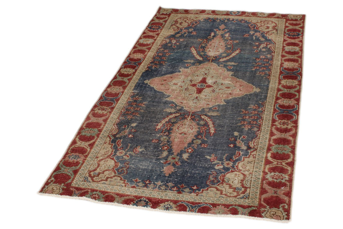 3x6 Blue and Red Anatolian Turkish Tribal Runner