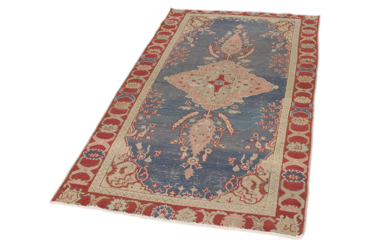 3x6 Blue and Red Anatolian Turkish Tribal Runner