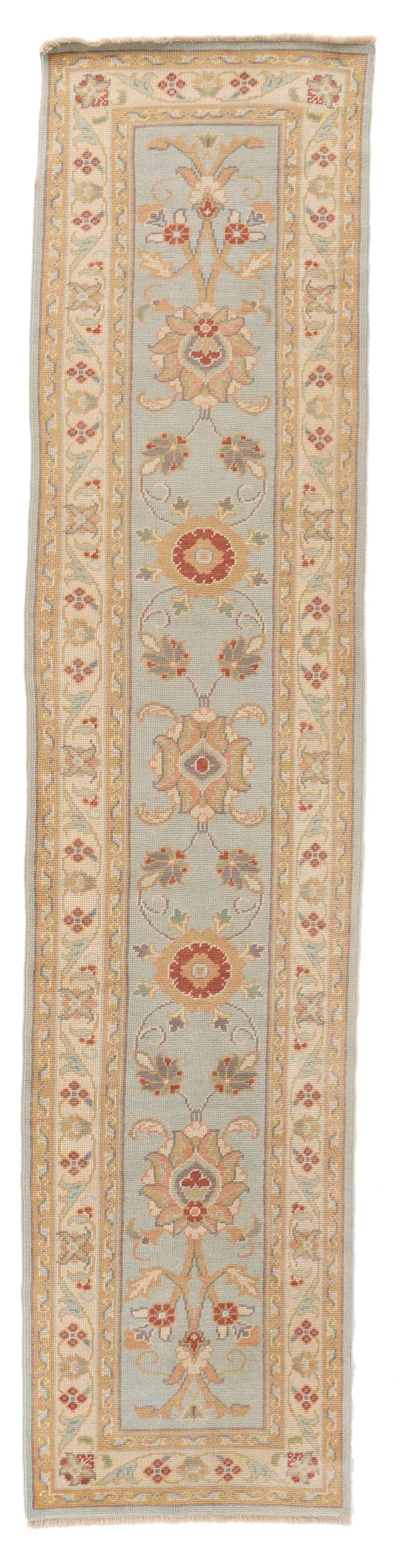 3x12 Blue and Beige Oushak Runner