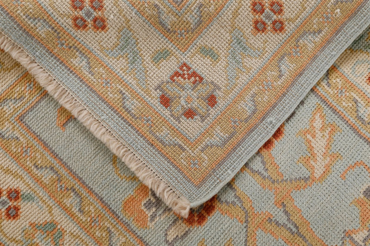 3x12 Blue and Beige Oushak Runner