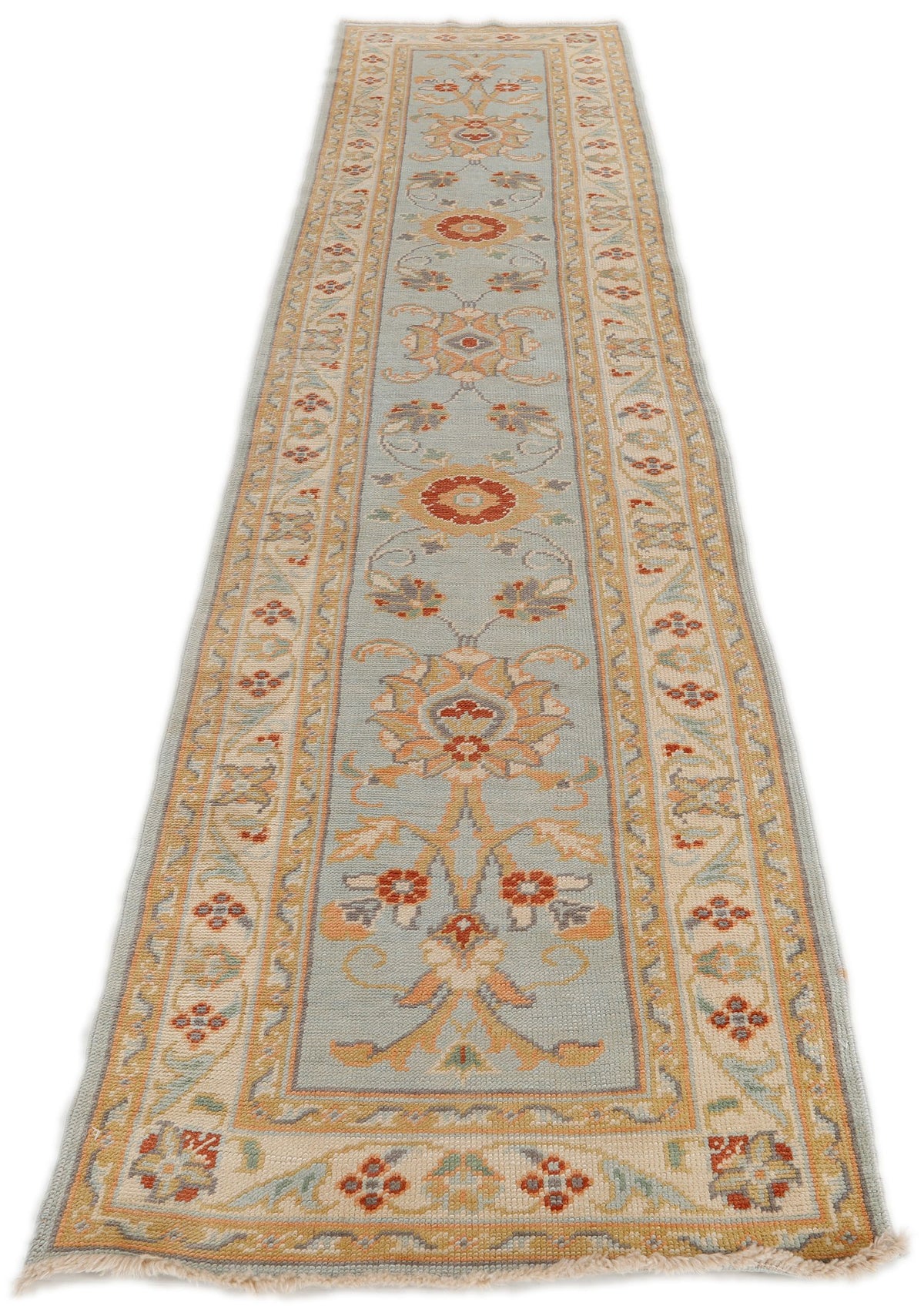 3x12 Blue and Beige Oushak Runner
