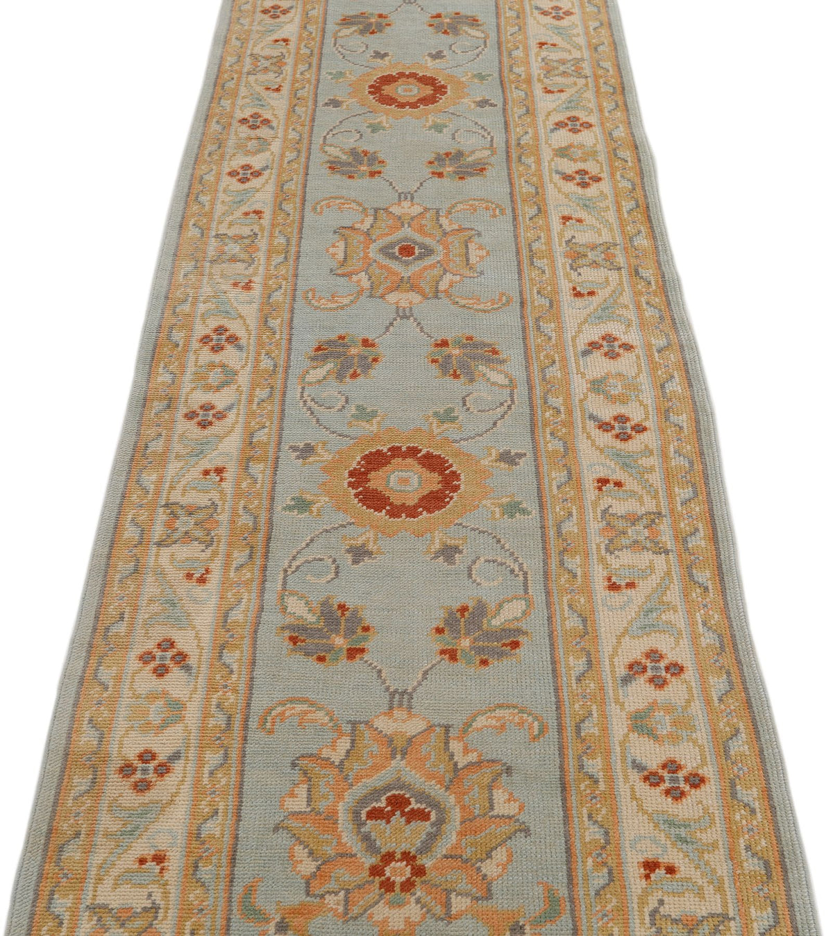 3x12 Blue and Beige Oushak Runner