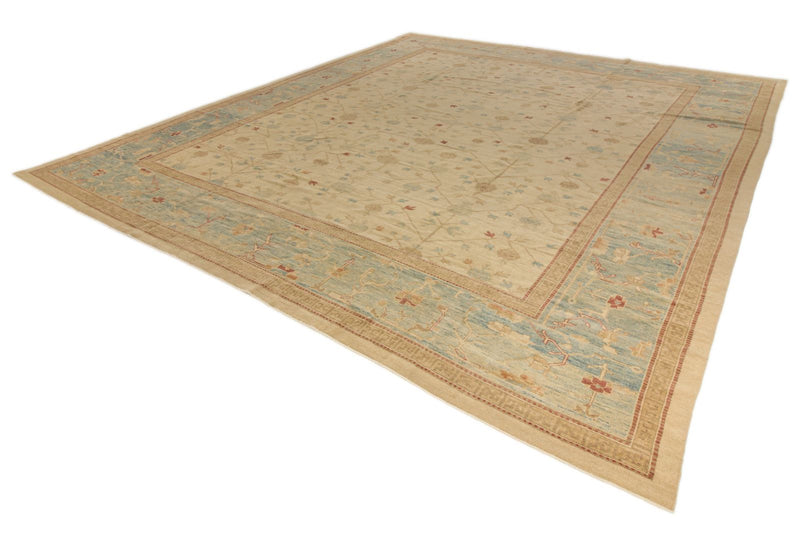 12x14 Beige and Blue Turkish Oushak Rug