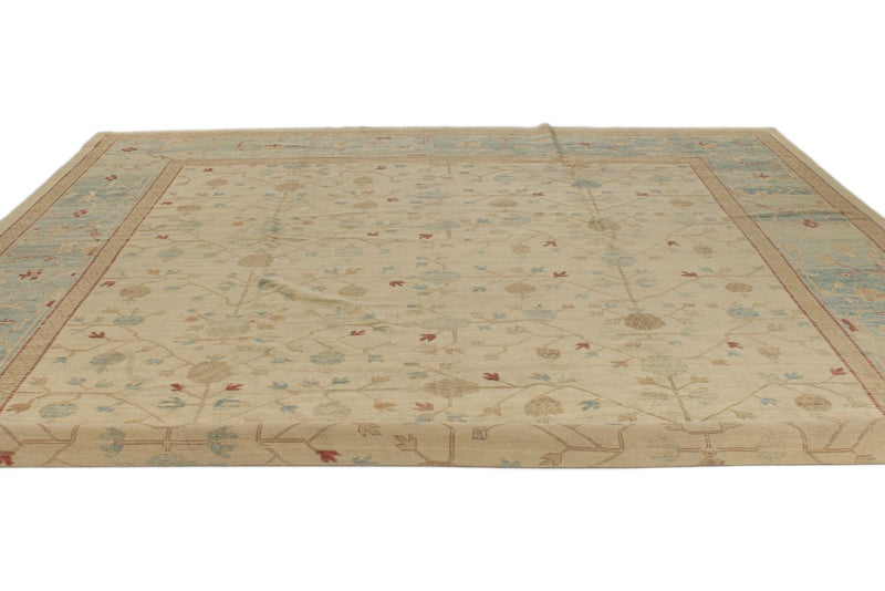 12x14 Beige and Blue Turkish Oushak Rug