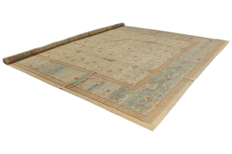 12x14 Beige and Blue Turkish Oushak Rug