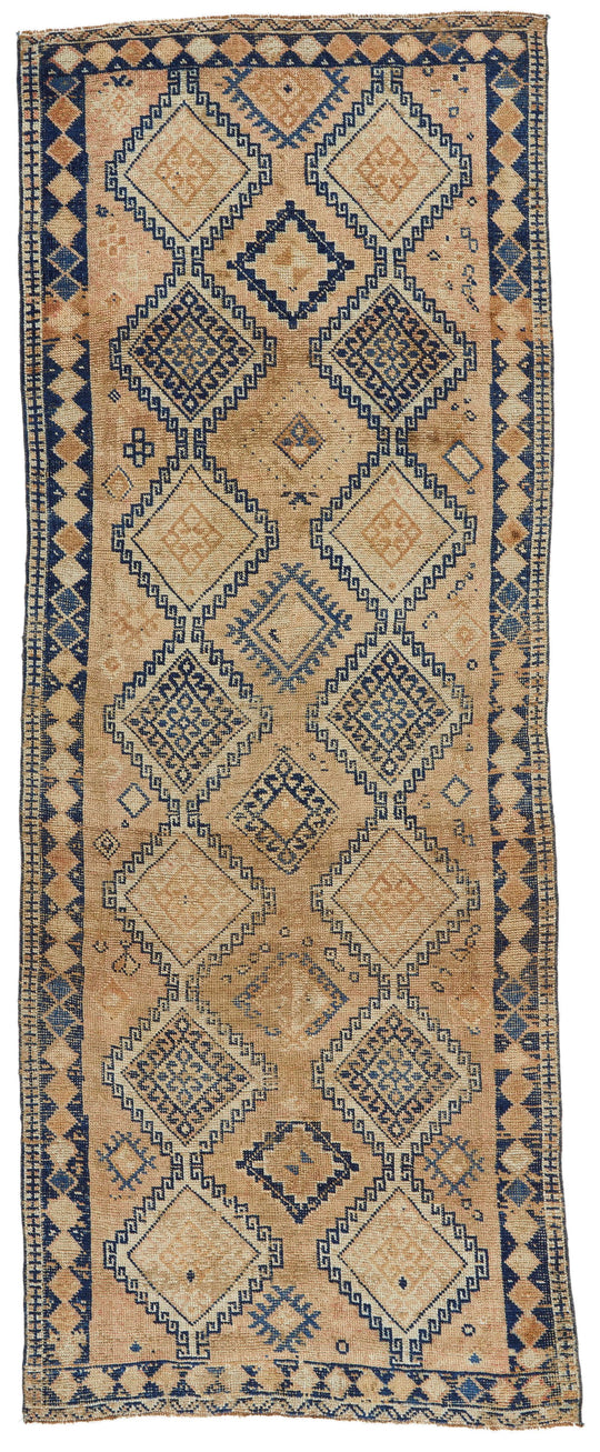 4x9 Navy and Ivory Anatolian Turkish Tribal Rug