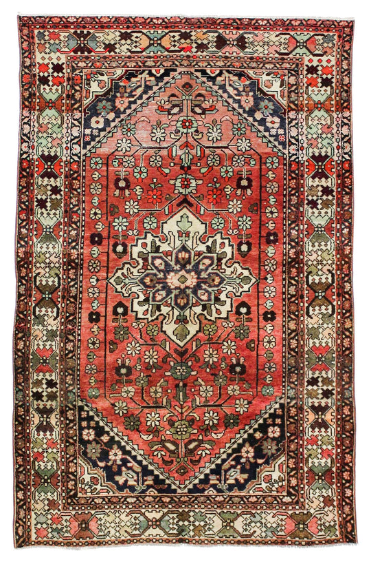 4x7 Red and Ivory Turkish Tribal Rug