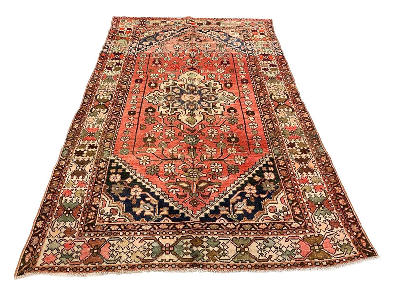 4x7 Red and Ivory Turkish Tribal Rug