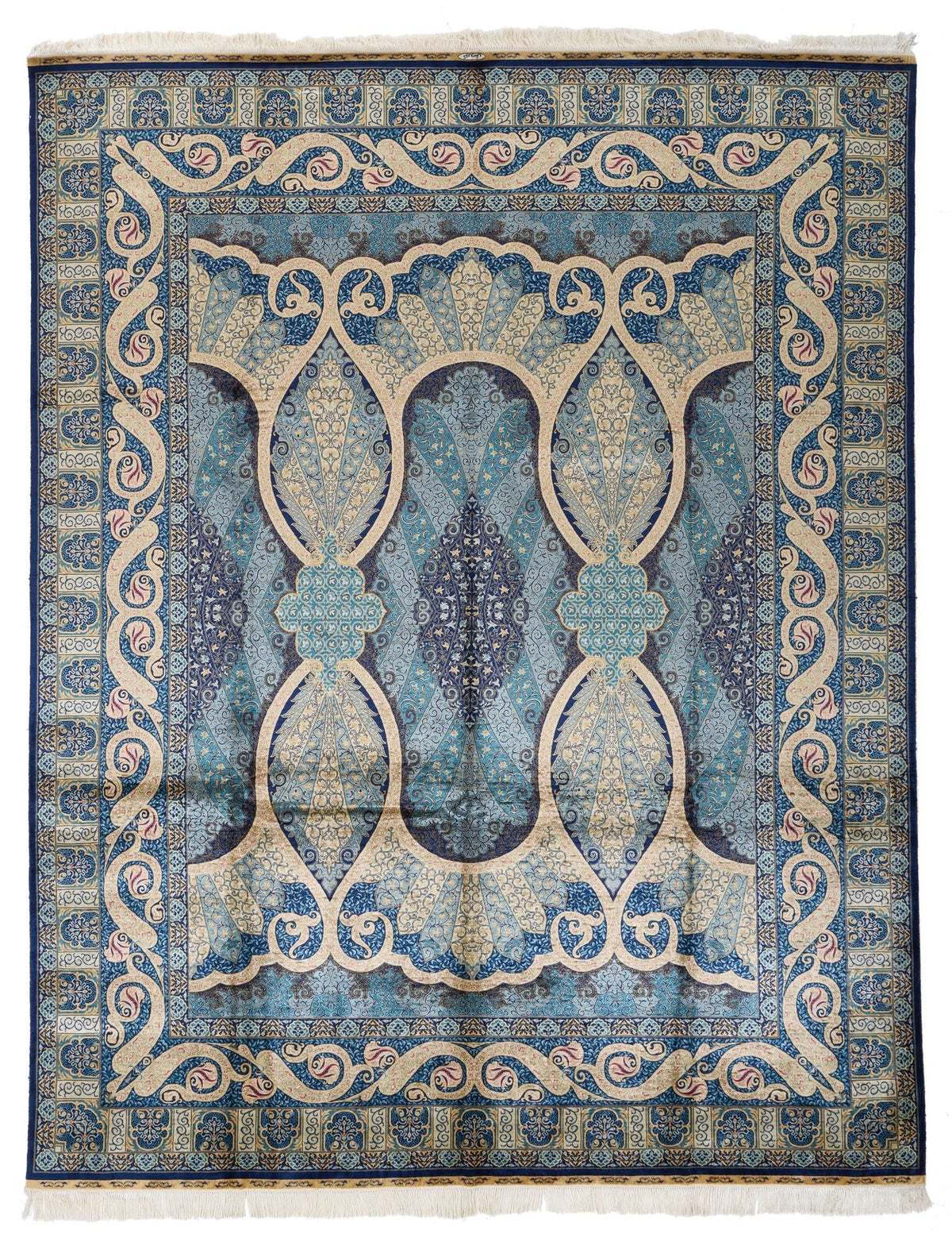 9x12 Navy and Gold Turkish Silk Rug