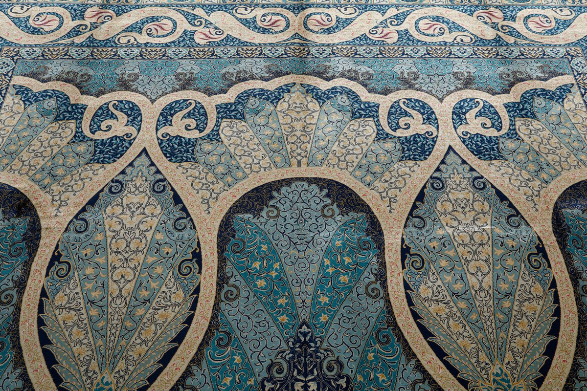 9x12 Navy and Gold Turkish Silk Rug