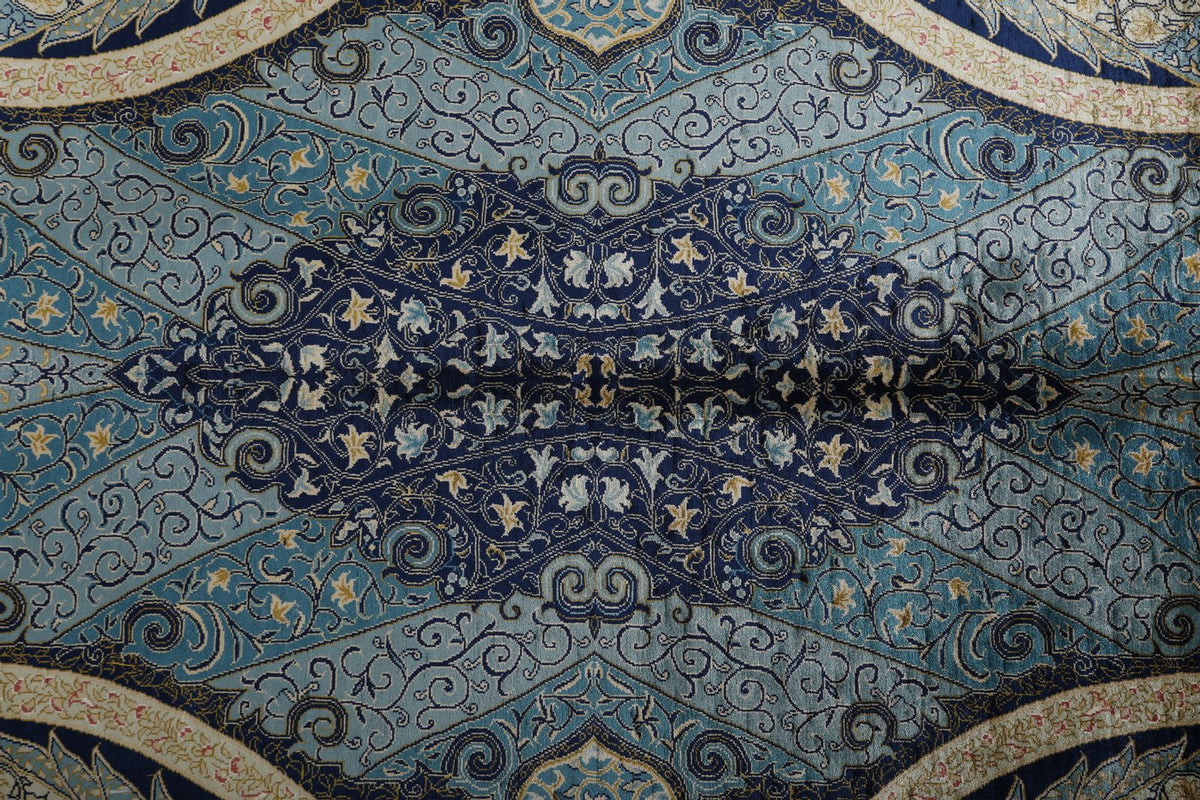 9x12 Navy and Gold Turkish Silk Rug
