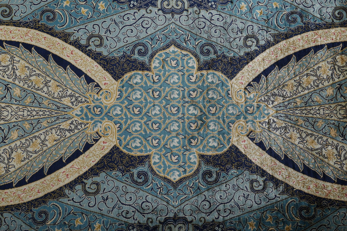 9x12 Navy and Gold Turkish Silk Rug