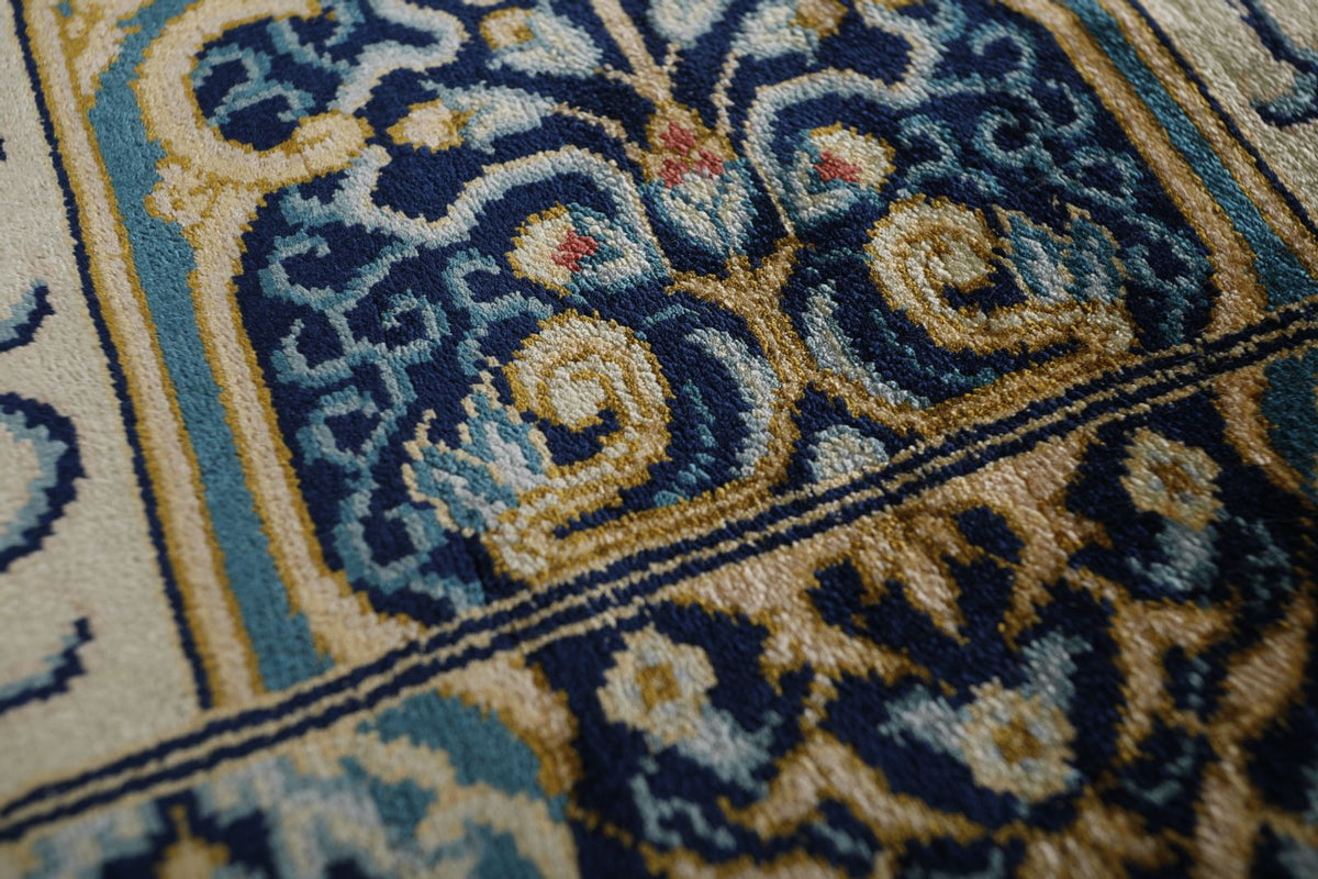 9x12 Navy and Gold Turkish Silk Rug