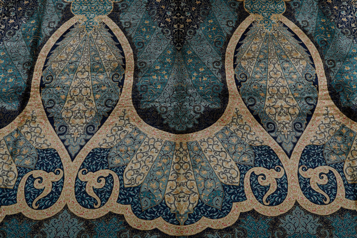 9x12 Navy and Gold Turkish Silk Rug