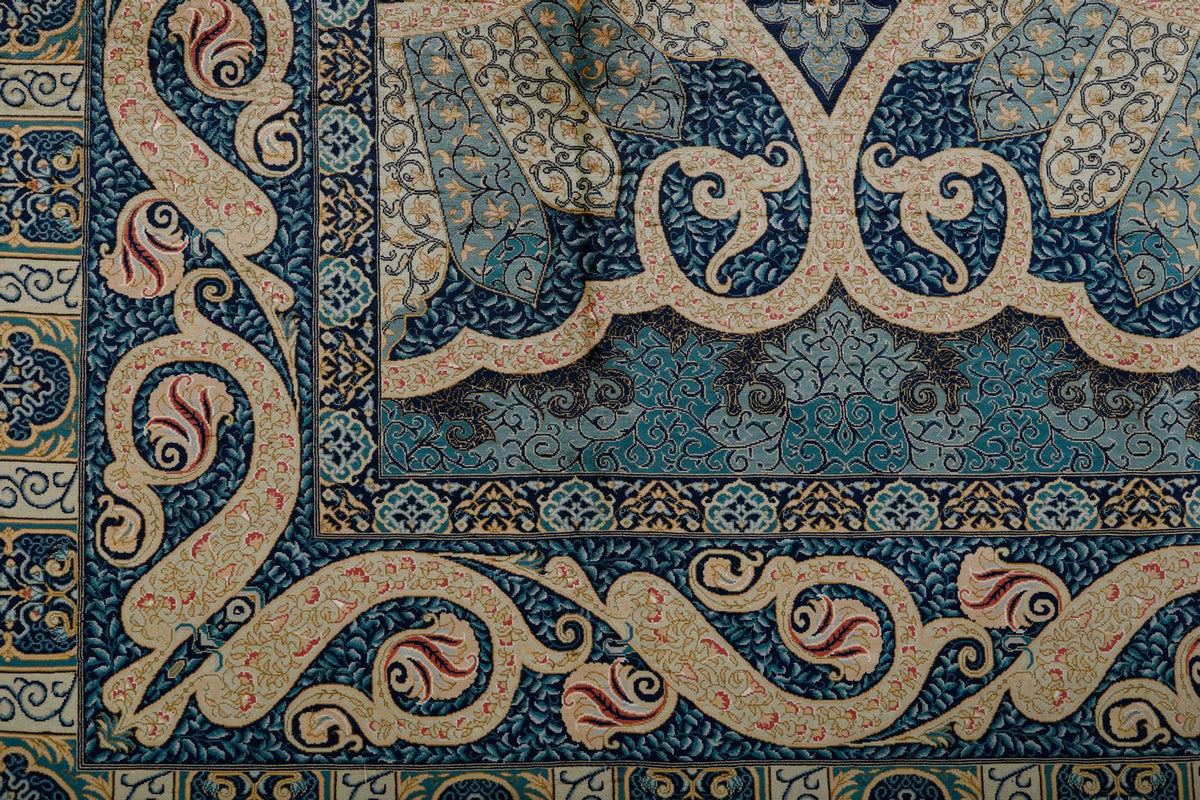 9x12 Navy and Gold Turkish Silk Rug