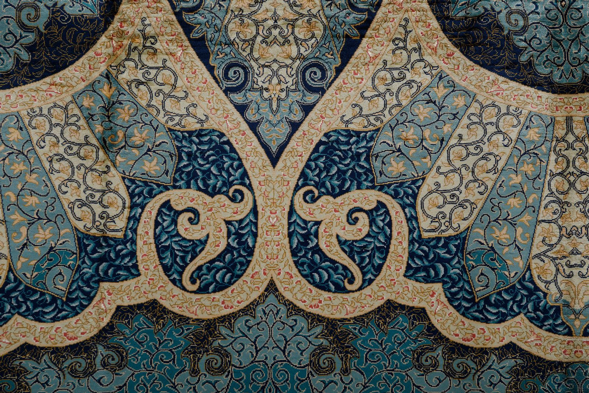 9x12 Navy and Gold Turkish Silk Rug