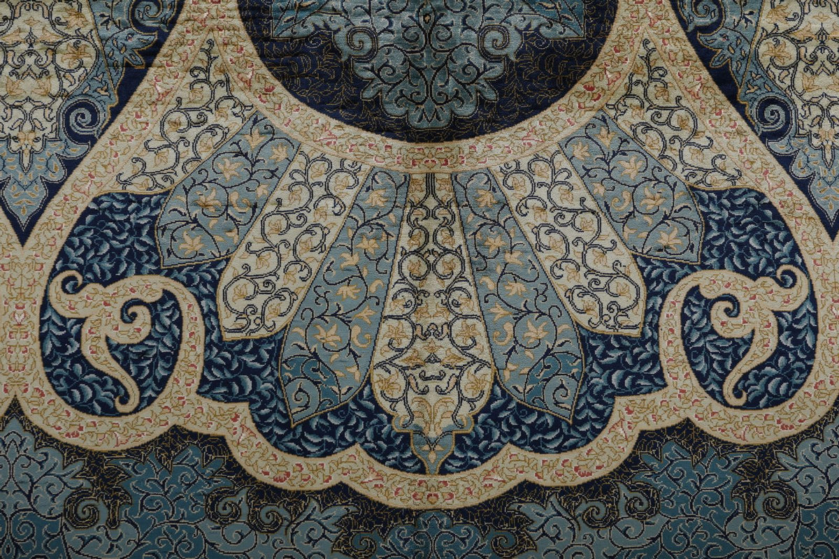 9x12 Navy and Gold Turkish Silk Rug