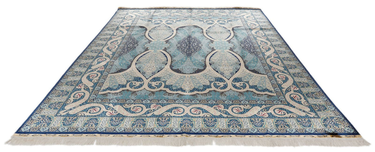 9x12 Navy and Gold Turkish Silk Rug