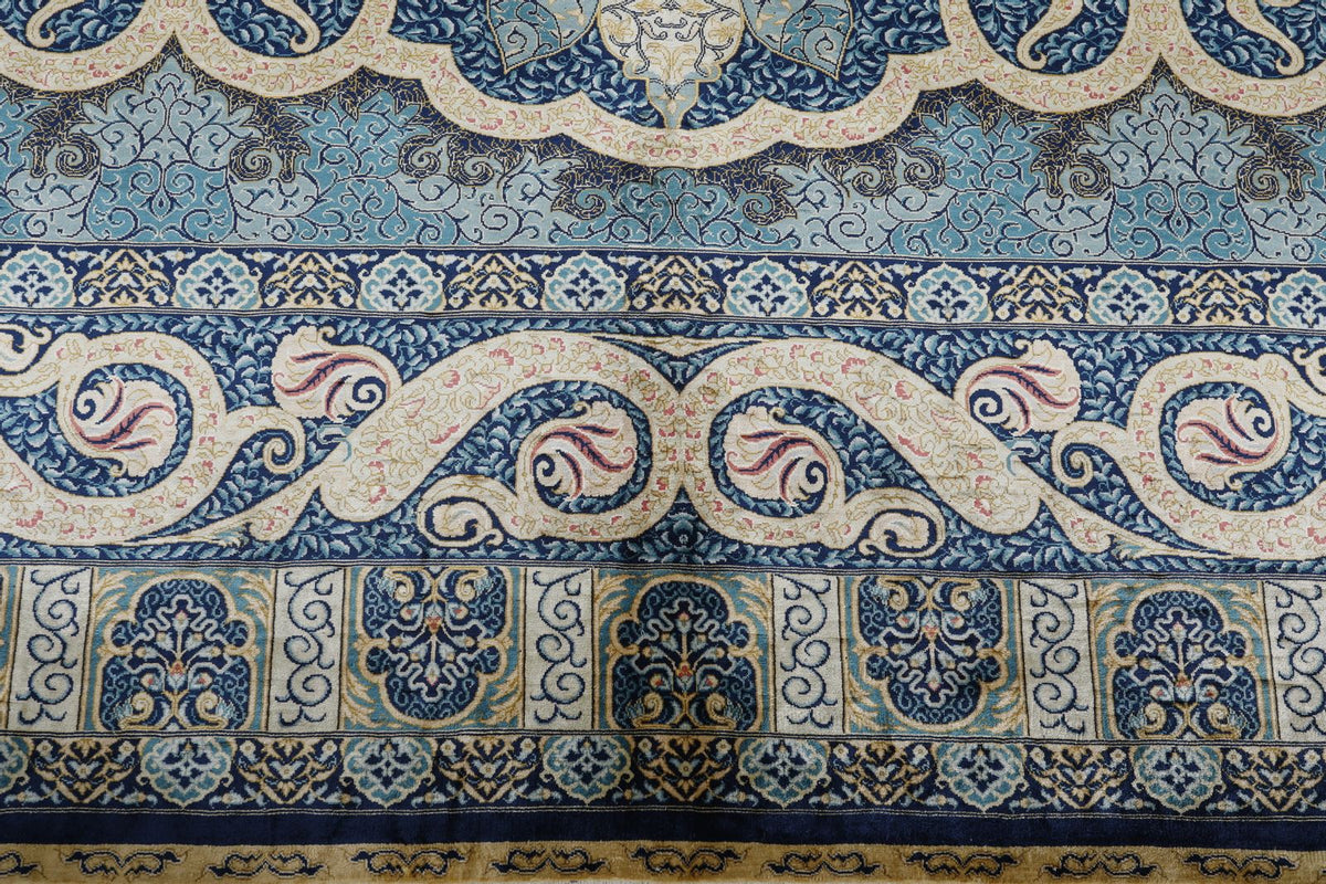 9x12 Navy and Gold Turkish Silk Rug