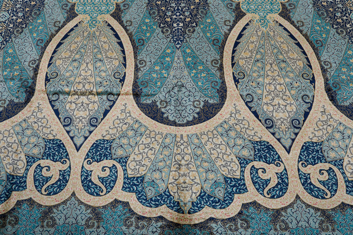 9x12 Navy and Gold Turkish Silk Rug