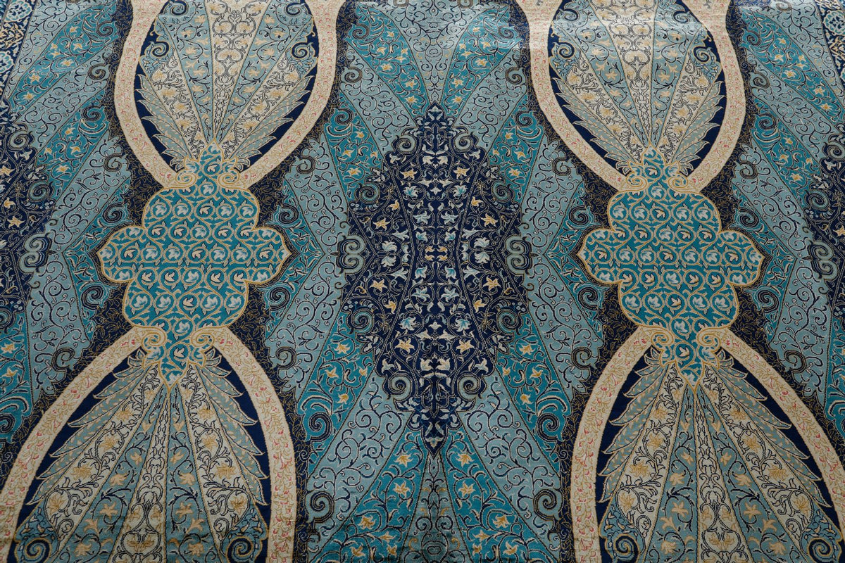 9x12 Navy and Gold Turkish Silk Rug