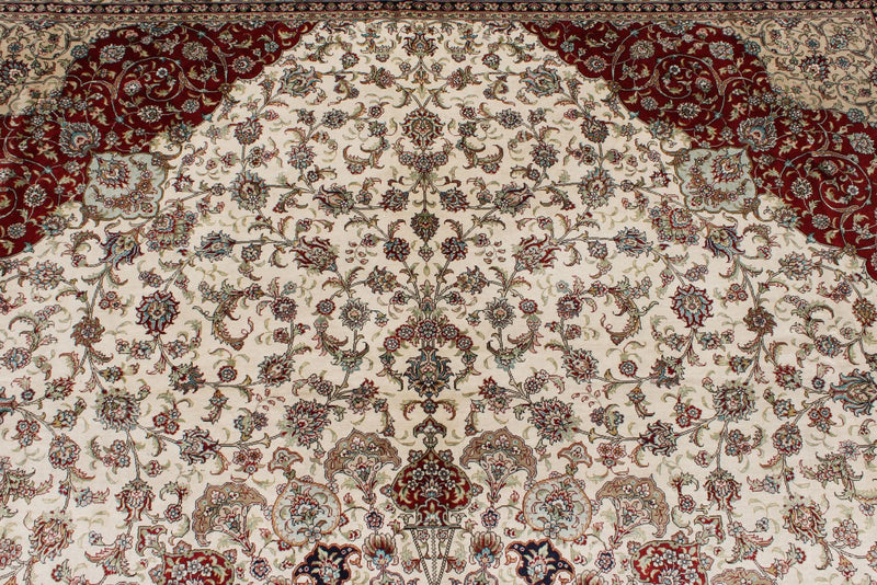 9x12 Ivory and Red Turkish Silk Rug