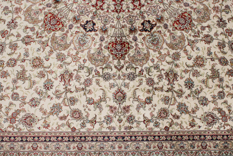 9x12 Ivory and Red Turkish Silk Rug