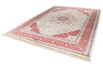 9x12 Ivory and Red Turkish Silk Rug