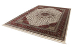 9x12 Ivory and Red Turkish Silk Rug