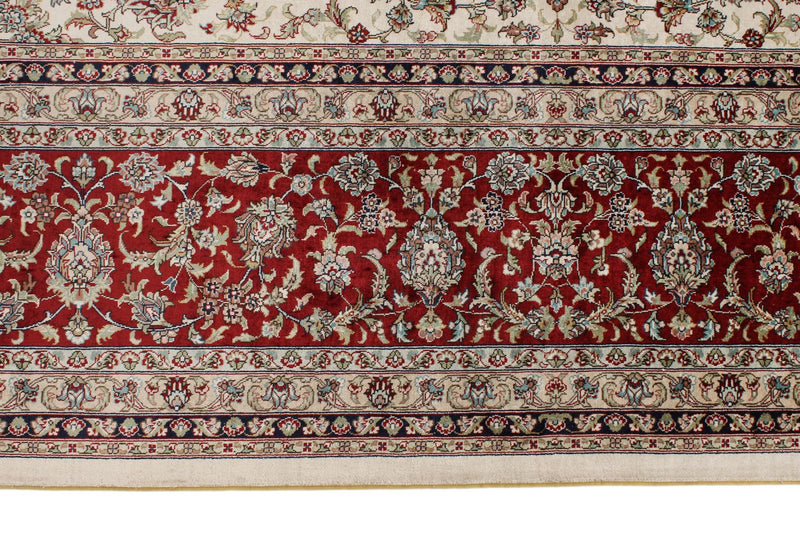 9x12 Ivory and Red Turkish Silk Rug