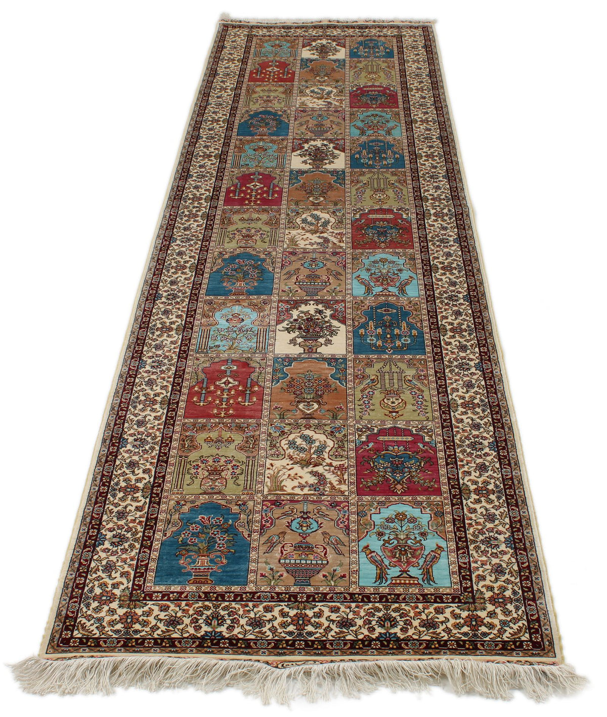 3x10 Multicolor and Ivory Turkish Silk Runner