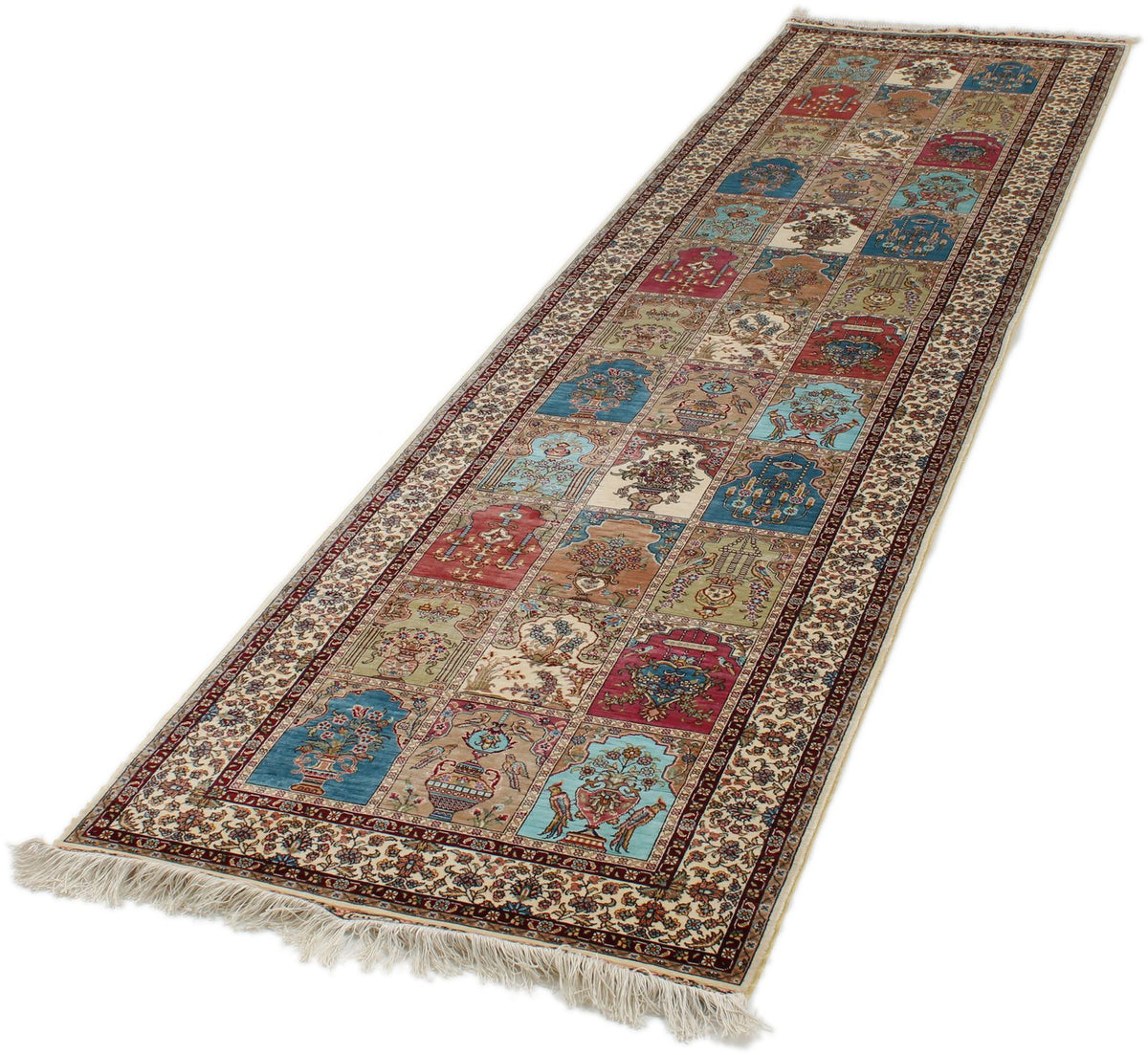 3x10 Multicolor and Ivory Turkish Silk Runner